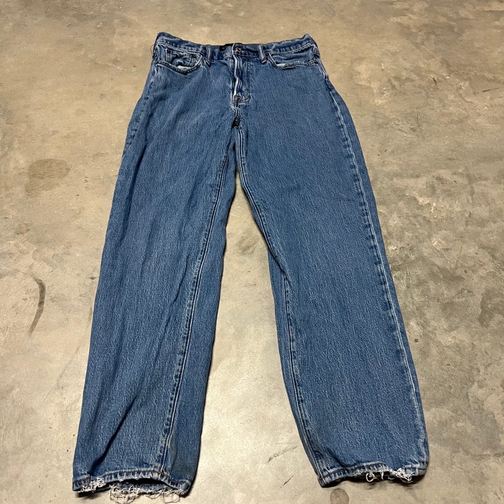 Abercrombie & Fitch 90s Loose Jeans Mens 32x30 Blue Medium Wash Raw Hem Wide Leg